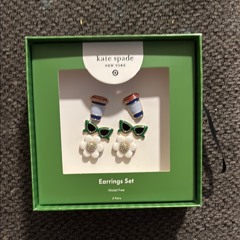 Kate Spade Green and White earrings set.